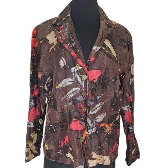 Chico’s Shacket Womens Sz 2 L Button Up Fall Frolic Fuego Hot Fudge Brown - Picture 2 of 8
